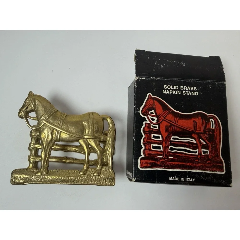 Brass Horse Letter Napkin Holder Business‎ Cards Desk Organizer Made Italy